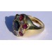 3.4 ct. t.w. Sapphire, Ruby and Diamond Ring in 18k Yellow Gold