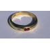 Three Stone Cabochon Ruby and Diamond Ring in 18k Yellow Gold