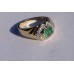 Two Tone Gold Half Bezel Set Emerald and Pave Diamond Ring