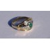 Two Tone Gold Bazel Set Oval Emerald and Diamond Accent Ring