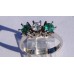 Three Stone Round Diamond and Emerald Ring in 18k White Gold
