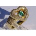 Prong Pave Diamond and Pear Emerald Heart Ring in 18k Yellow Gold
