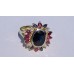 Oval Sapphire and Multi Gem Halo Ring in 18k Yellow Gold