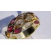  Bezel Set Three Row Marquise Diamond and Ruby Ring in 18k Yellow Gold