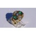 Bezel Set Marquise Diamond and Emerald Ring with Round Center in 18k Yellow Gold 