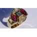 Bezel Set Marquise Diamond and Ruby Ring with Princess Center in 18k Yellow Gold 