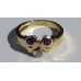 Three Stone Ruby and Diamond Ring with ZigZag Accent in 18k Yellow Gold