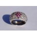 1.45 cw.tw. Diamond and Ruby Pave Ring in 18k White Gold Ring 