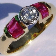 Round Diamond with Baguette Ruby Ring in 18k Two-Tone Gold