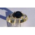 Round Sapphire with Baguette diamond Ring in 18k Yellow Gold