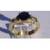 Round Sapphire with Baguette diamond Ring in 18k Yellow Gold