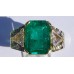 Emerald Cut Emerald with Trillion Diamond in 18k Yellow Gold