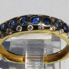 Flush Set Round Sapphire and Diamond Eternity Band Ring in 18k Yellow Gold