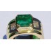 Emerald Cut Emerald with Baguette Diamond Wide Band Ring in 18k Yellow Gold