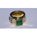 Emerald Cut Emerald with Baguette Diamond Wide Band Ring in 18k Yellow Gold